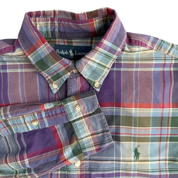Ralph‎ Lauren Mens Classic Plaid Long Sleeve Button Down Shirt M Cotton Purple - Picture 1 of 7